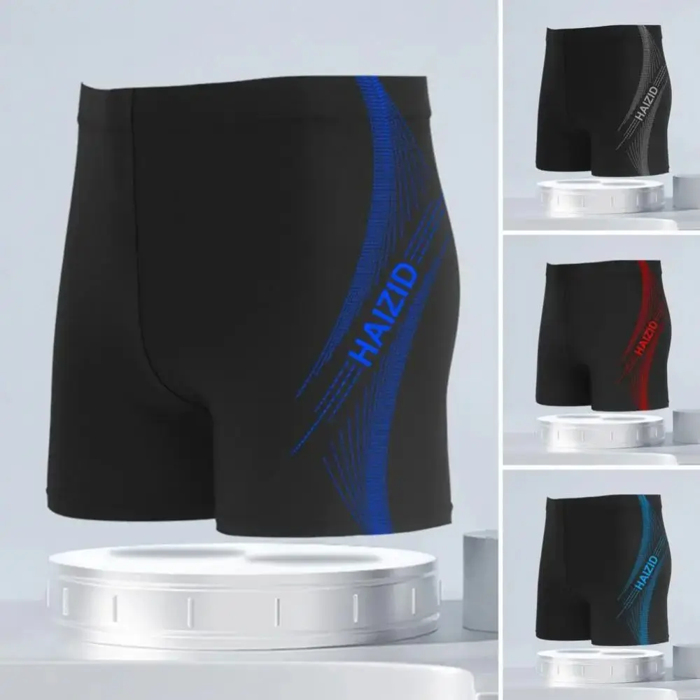 Letter Print Men Swimming Trunk Fashion Elastic Quick-drying Summer Swimsuit Boxer Plus Size Breathable Swimming Shorts