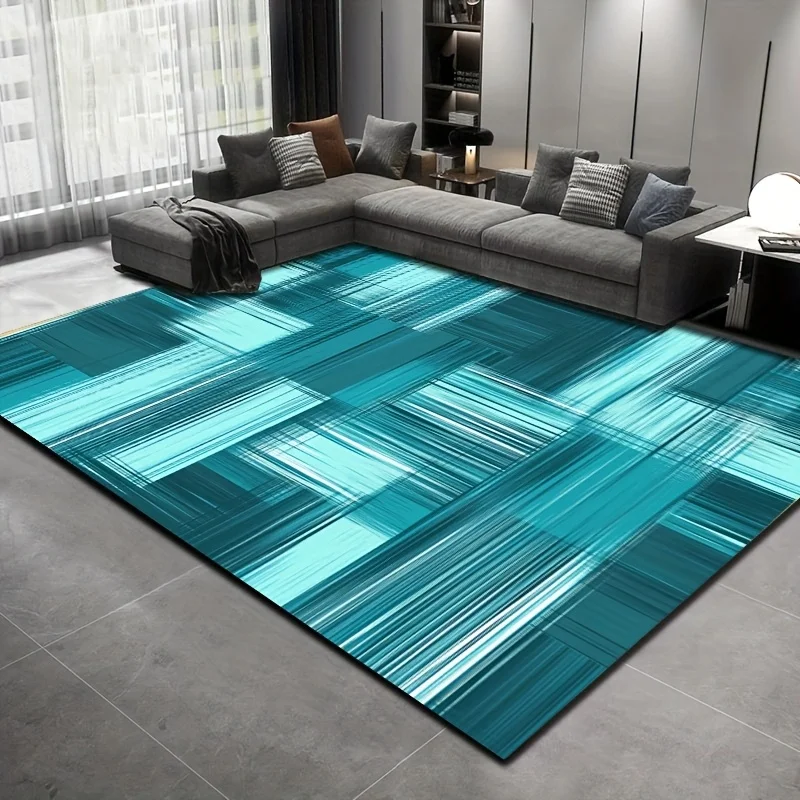 1pc Large Abstract Teal Geometric Pattern Area Rug, Modern Minimalist Style, Versatile Home Decor, Perfect for Bedroom Bedside