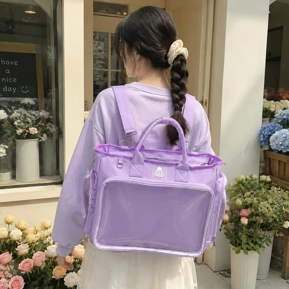 Square Shape Female Transparent Backpack Large Capacity Lightweight Multifunctional Shoulder Bag Adjustable Strap Versatile