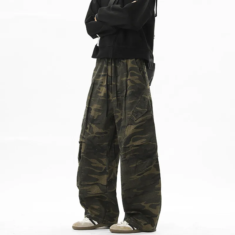 

American Sle Heavyweight Camouflage Men's Autumn Winter Streetwear Wide Leg Workwear Paratrooper Pants Casual Long Trousers