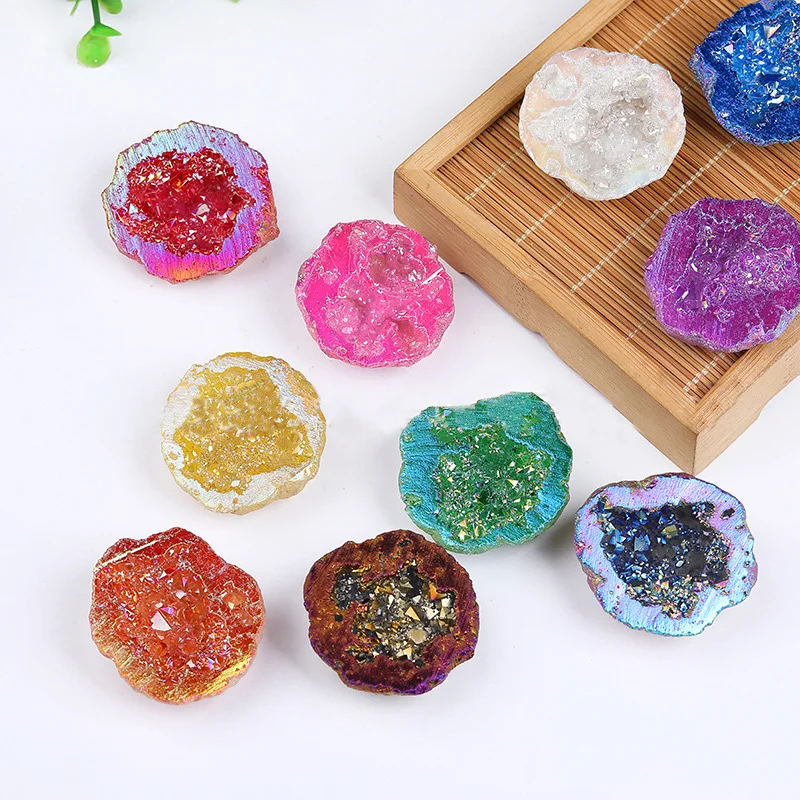 Nature Agate Geode Stone Irregular Reiki Healing Crystal Geode Stones Synthetic Plated Color Rocks Mineral Specimen Decoration