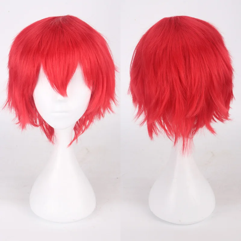 Wig Cosplay Anime sintetik Pria Wanita Similler rambut lurus pendek tahan panas multi warna merah putih merah muda abu-abu coklat