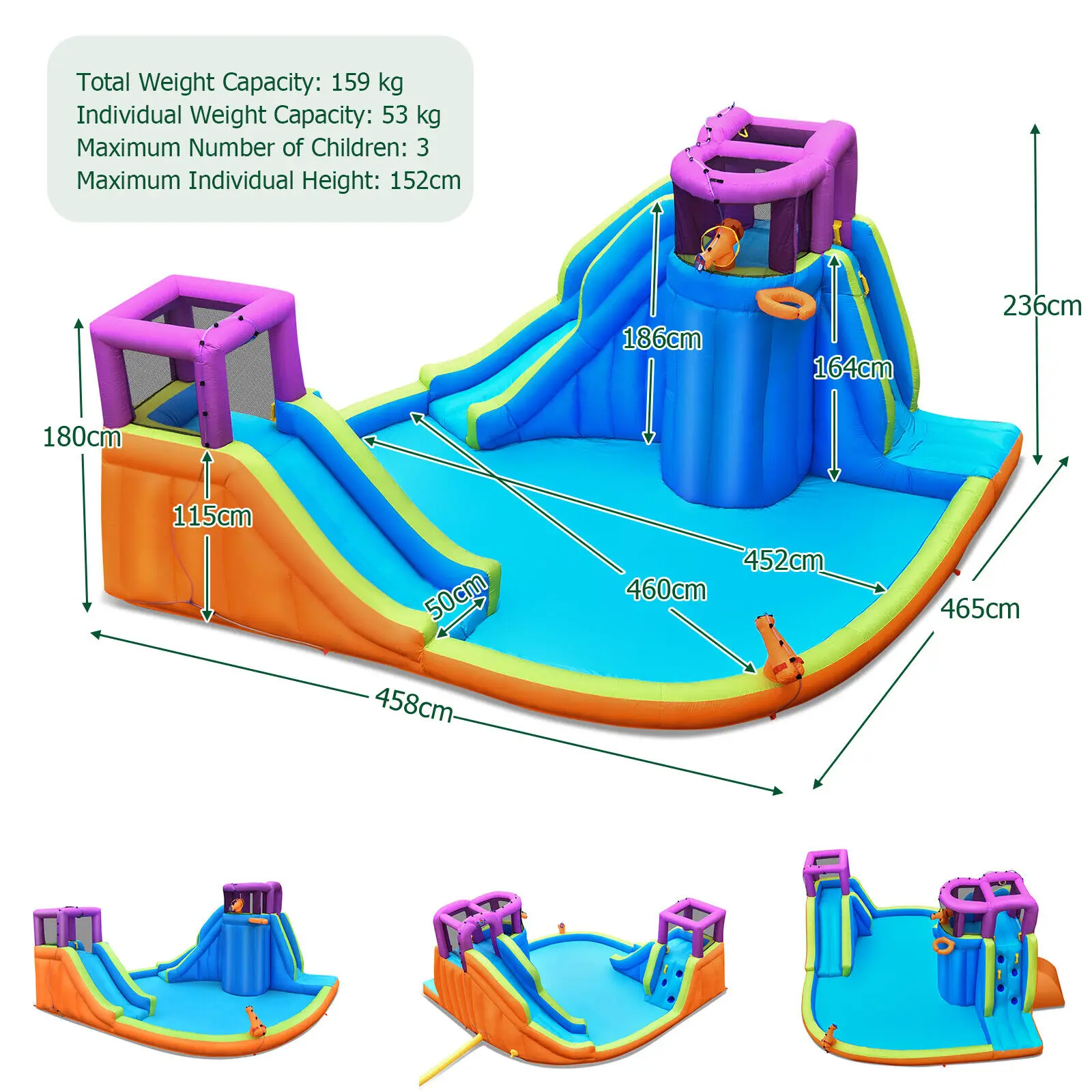 DORTALA Inflatable Kids Bouncy Castle Outdoor Double Water Slide Bouncer Activity Center