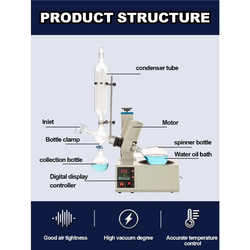 مصغرة 1L مختبر الكيمياء الزجاج الروتاري المبخر عدة التقطير الرقمي كريستال مضخة المحرك مصدر كهربائي-مفتاح #5