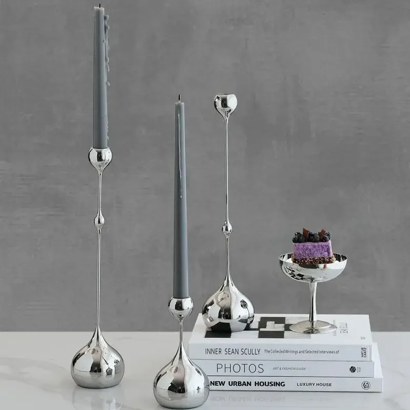 3Pcs/Set Metal Waterdrop Candle Holders Nordic Silver Candlestick Centerpiece Candelabra Living Room Ornaments Home Decore Gifts