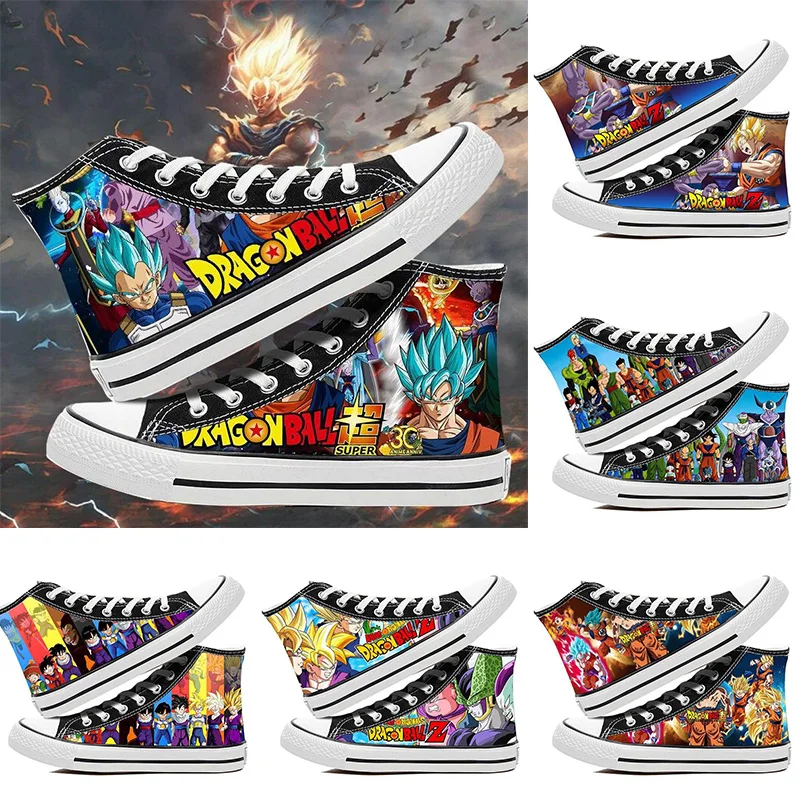 

Холщовые кроссовки Dragon Ball Son Goku, аниме, мужские и женские пары, высокие парусиновые туфли, студенческие повседневные кроссовки на плоской подошве