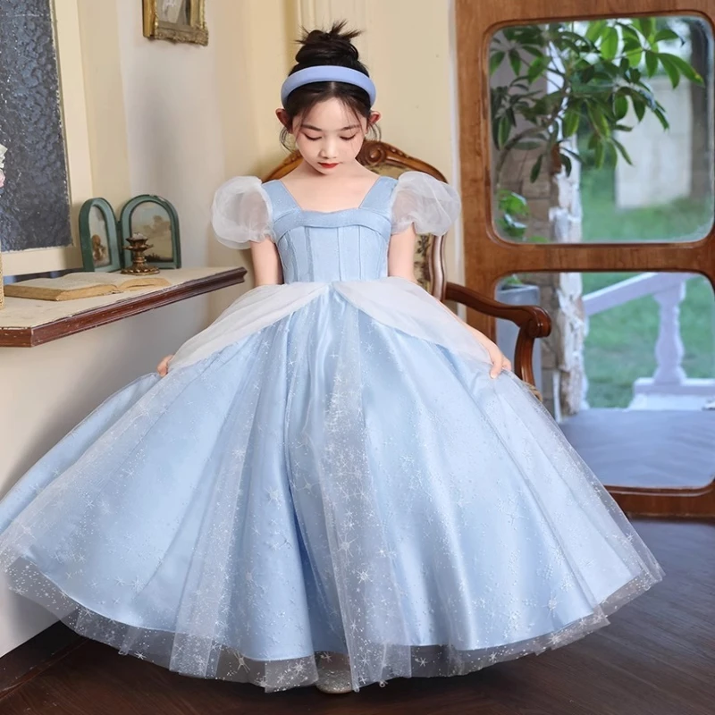 

Blue Girls Princess Party Dress Children Flower Girl Wedding Gown for Birthday Host Piano Performance Pageant Formal Celebration