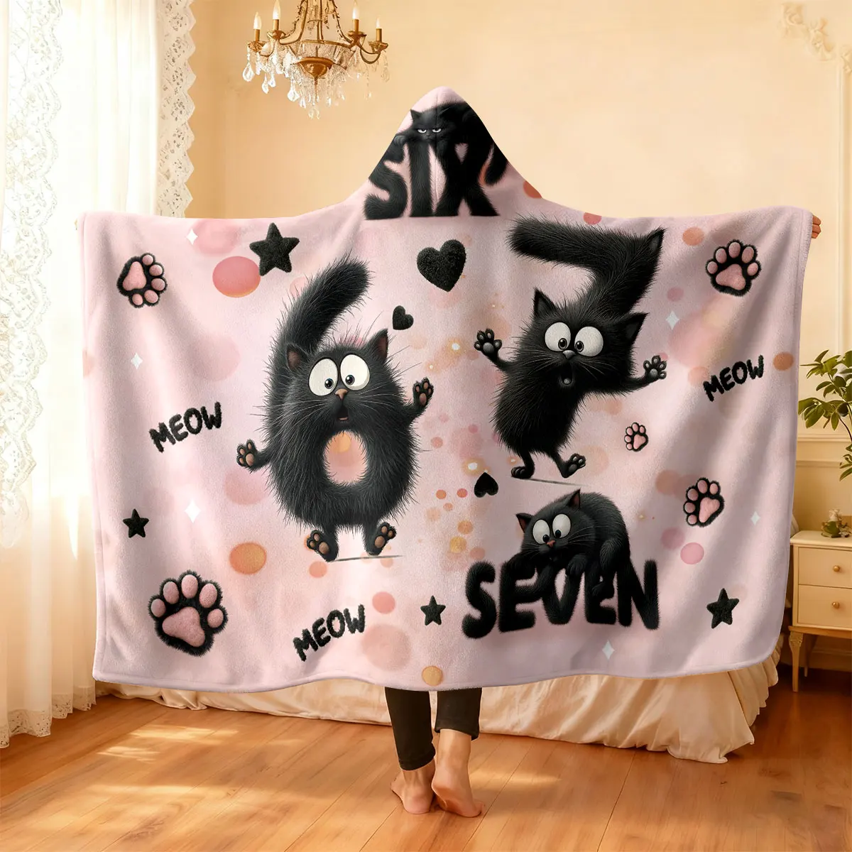 

Мягкое и теплое одеяло-накидка с капюшоном и принтом из 67 элементов, милый и необычный дизайн, разные размеры, для отдыха и сна