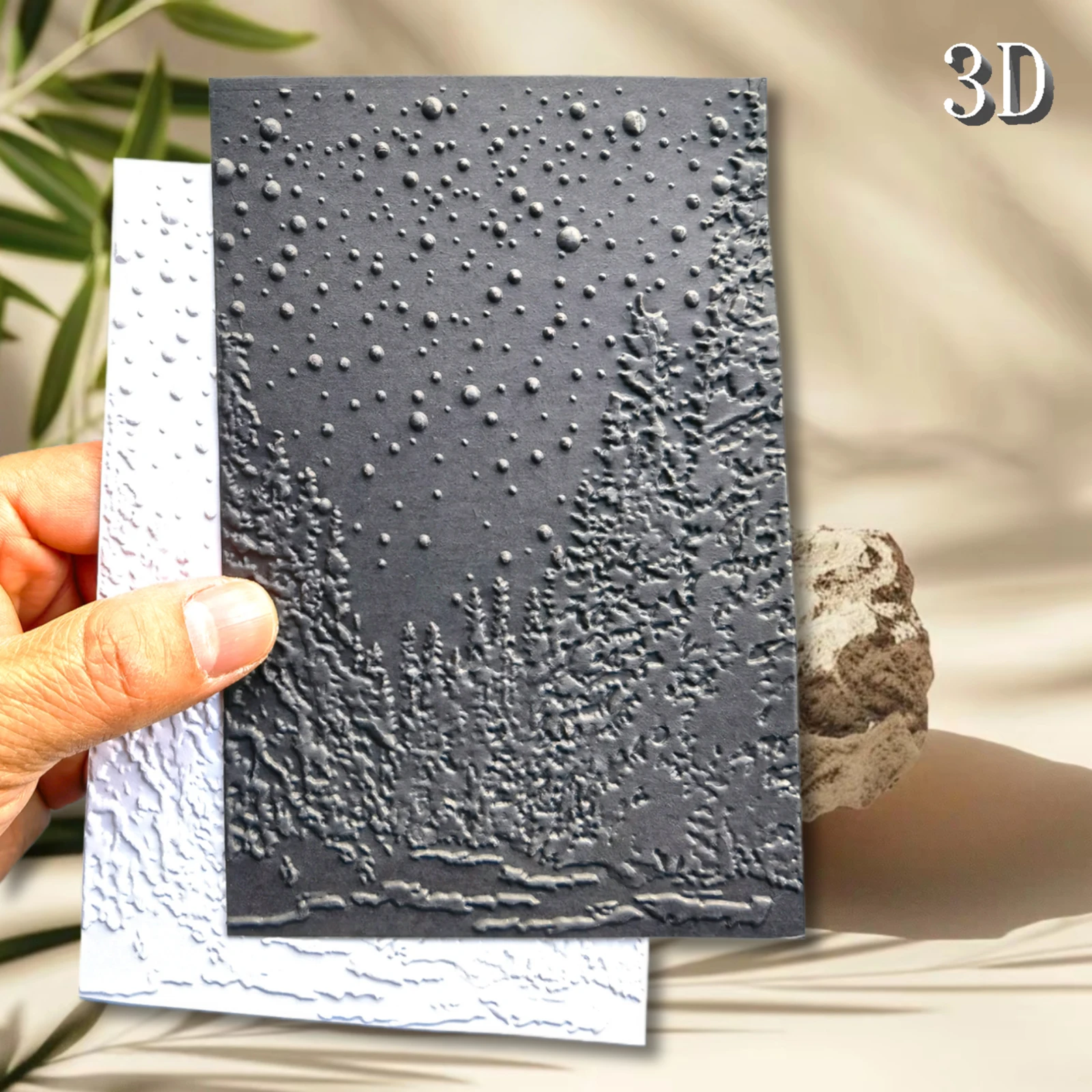 

Cedar and Star 3D Embossed Folder - White, textured pattern background, suitable for DIY scrapbooks and business card printing,