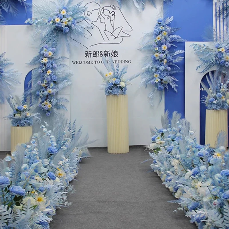 Set Of Blue Wedding Floral Feather Simulation Flower Wedding Layout Road Lead Flower Point Flower Background Flower