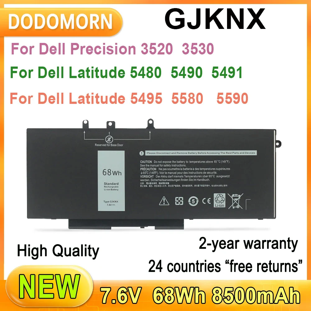 Batería de ordenador portátil GJKNX para Dell Precision 3520 3530 para Dell Latitude 5480 5490 5491 5495 5580 5590 Series alta calidad GD1JP 7,6 V