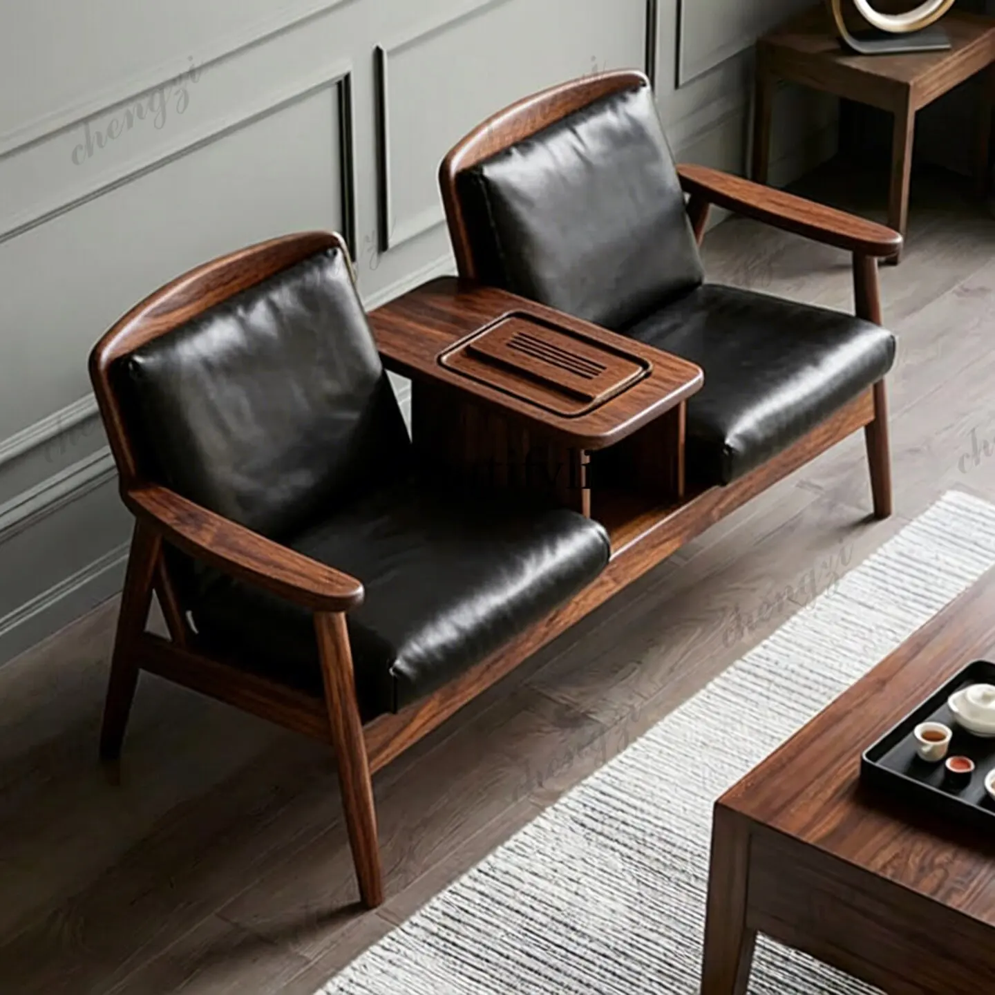 Modern minimalist solid wood sofa for office reception, white ash wood high-end luxury double sofa customization