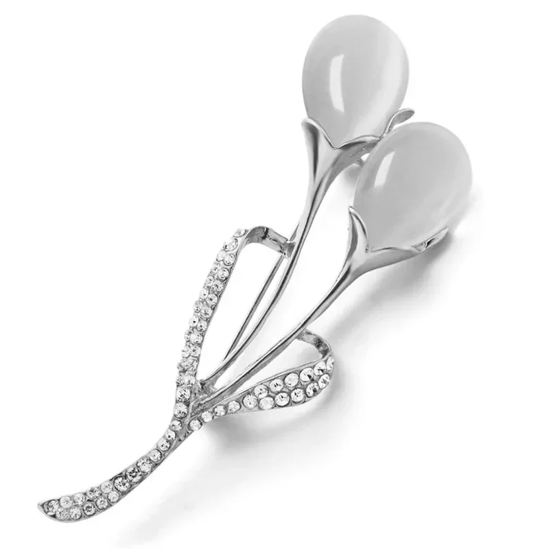 Chic Tulip Flower Brooch Pin Rhinestone Crystal Opal Stone Exquisite Garment Accessories Brooches For Women Girl Z074
