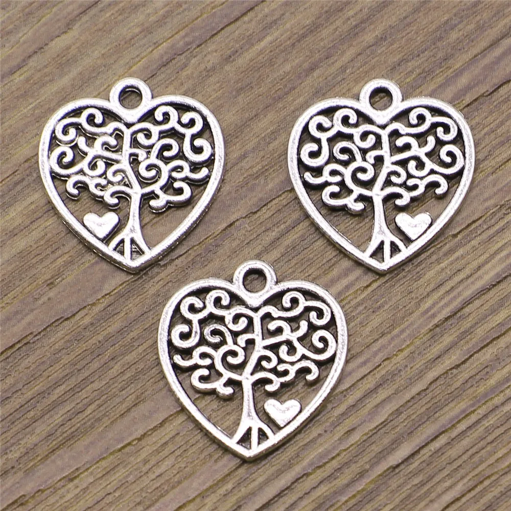 WYSIWYG 10pcs Charms Heart Life Tree 17x19mm Antique Silver Color Plated Pendants Making DIY Handmade Finding Jewelry