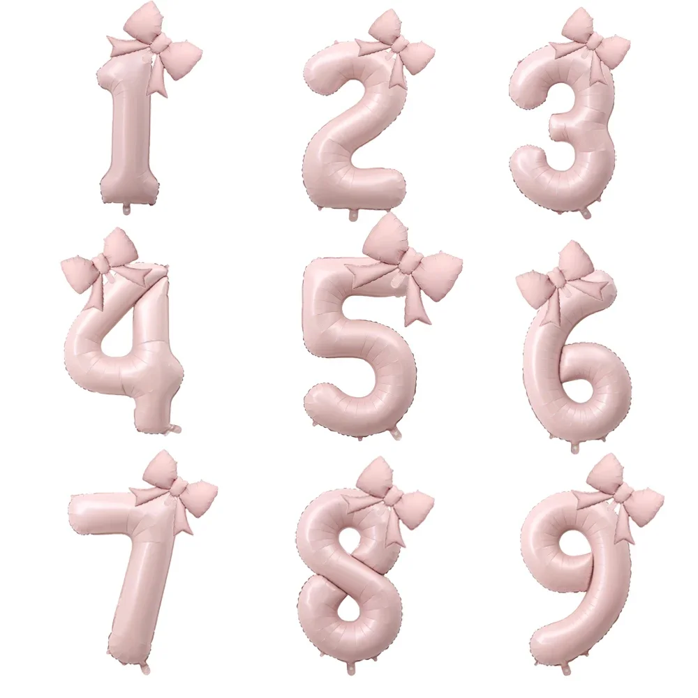 2 قطعة 40 بوصة عيد ميلاد عدد 0-9 بالونات الفتيات الأميرة عيد ميلاد الوردي Bowknot بالونات حفل زفاف بالونات جامبو عدد بالون #2