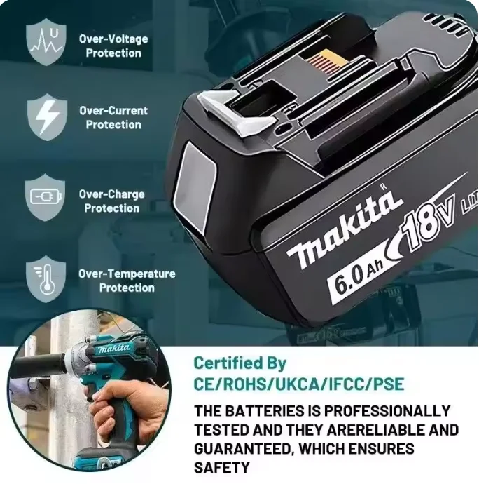100% original makita battery, 18v Tools Lithium Battery 6Ah/5Ah 9Ah for makita DTW700 DDF487 DTD173 DGA404 HR140D DJV182