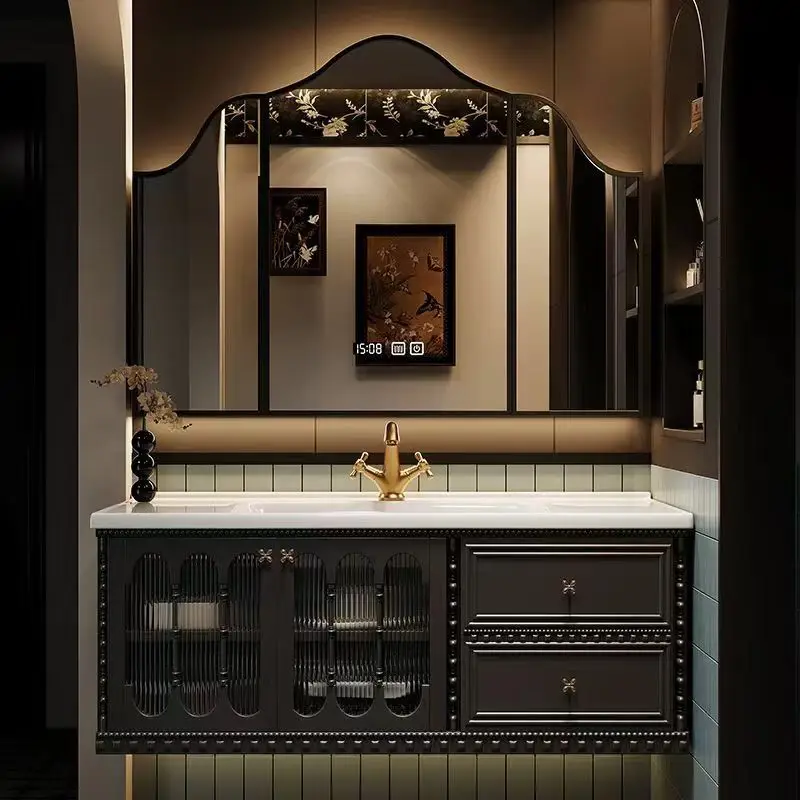 

Modern Deluxe Double Sink Bathroom Vanity with Light Emitting Diode Mirror