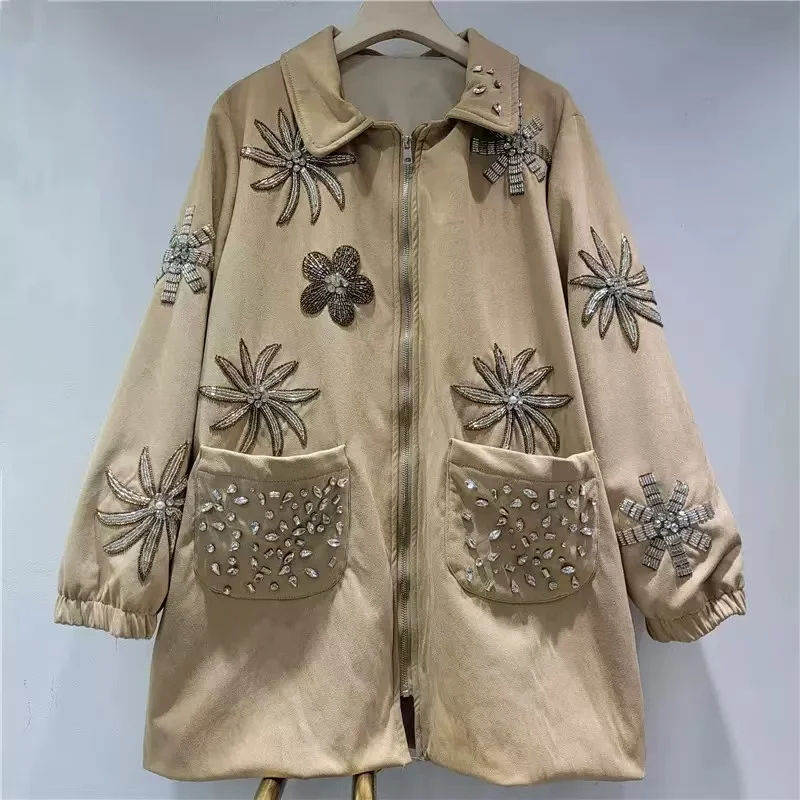 

SuperAen, новинка 2025, осеннее уличное стильное модное пальто с ромбовидными лацканами и воротником-стойкой, свободные куртки трапециевидной формы с замком