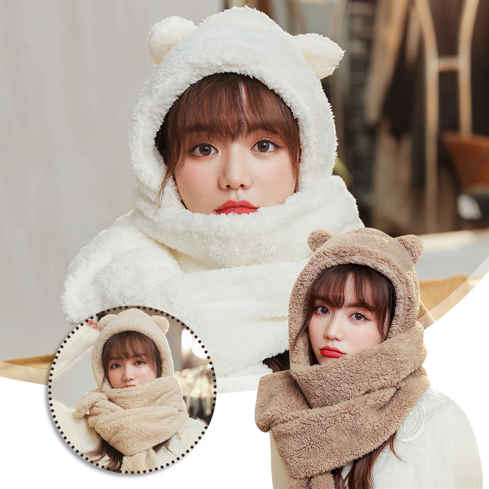 

And Winter Bear Hat Scarf Riding In One Lovely- Three Piece Cashmere Scarf Warm Hat Children Cute Bear Ear Hat Scarf Gloves