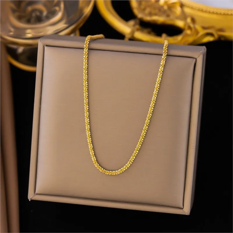 ANENJERY 316L Stainless Steel Shiny Zircon Necklace for Women Simple All Match Thick Chain Necklace Jewelry wholesale