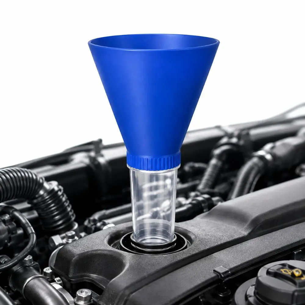 Threaded Connection Engine Oil Funnel Spill Resistant Hands Free Automotive Fluid Filler for Toyota/Kia/Hyundai Vehicles