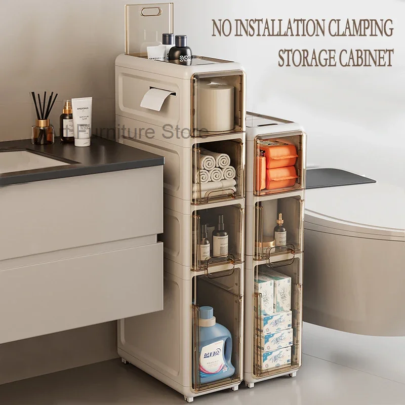 Clamping Type Floor Storage Cabinet Household Bathroom Waterproof Cosmetics Tissue Organization Storage Bedroom Bedside Cabinet