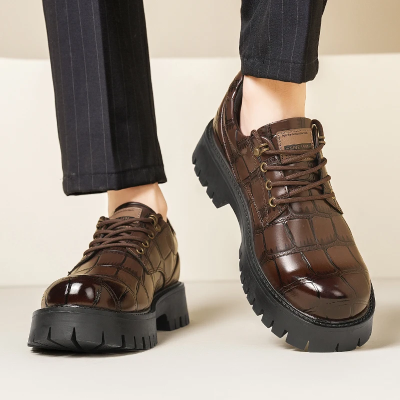 

Высококачественная деловая повседневная кожаная обувь в британском стиле, модные износостойкие мужские туфли-оксфорды на толстой подошве, кожаная обувь