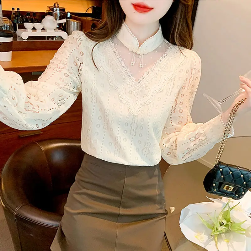 Velvet Lace Bottoming Shirt for Women Long-sleeved New Style Fashionable Inner Shirt High-end Large Size Women Top