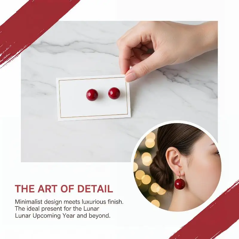 Fashion Imitation Pearl Earrings Red Half Circle 1 Pair Elegant Accessory for Office Meeting Weekend Party Wear