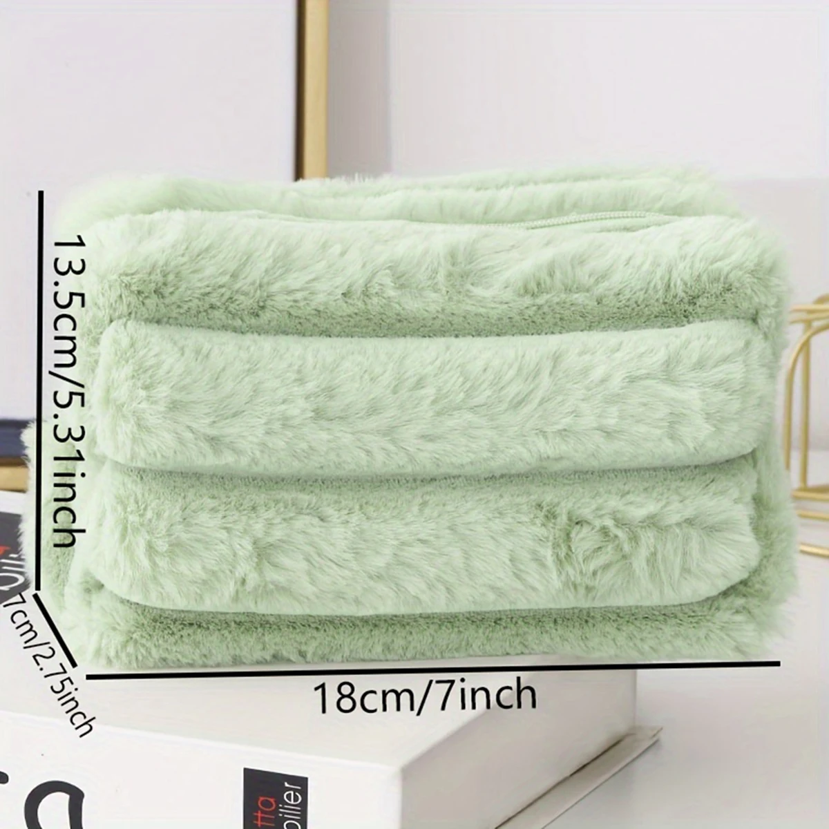 حقيبة تخزين مستحضرات التجميل من القطيفة ذات لون خالص، عالية المظهر، بناتي، مخططة سميكة، بلون الحلوى ذات سعة كبيرة