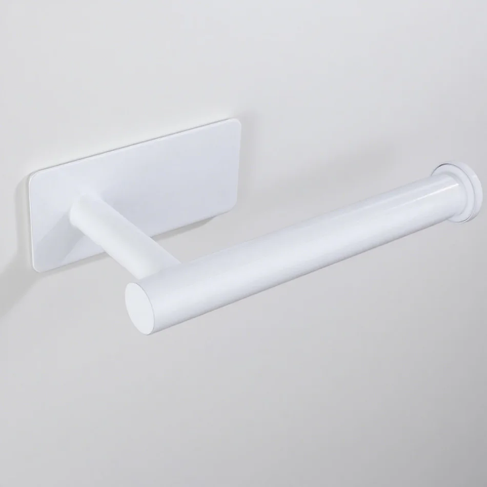 Stainless Steel Paper Holder White Adhesive Wall Mount Stand Kitchen Bathroom Toilet Paper Towel Tissue Roll Shelf Brushed Gold view 3