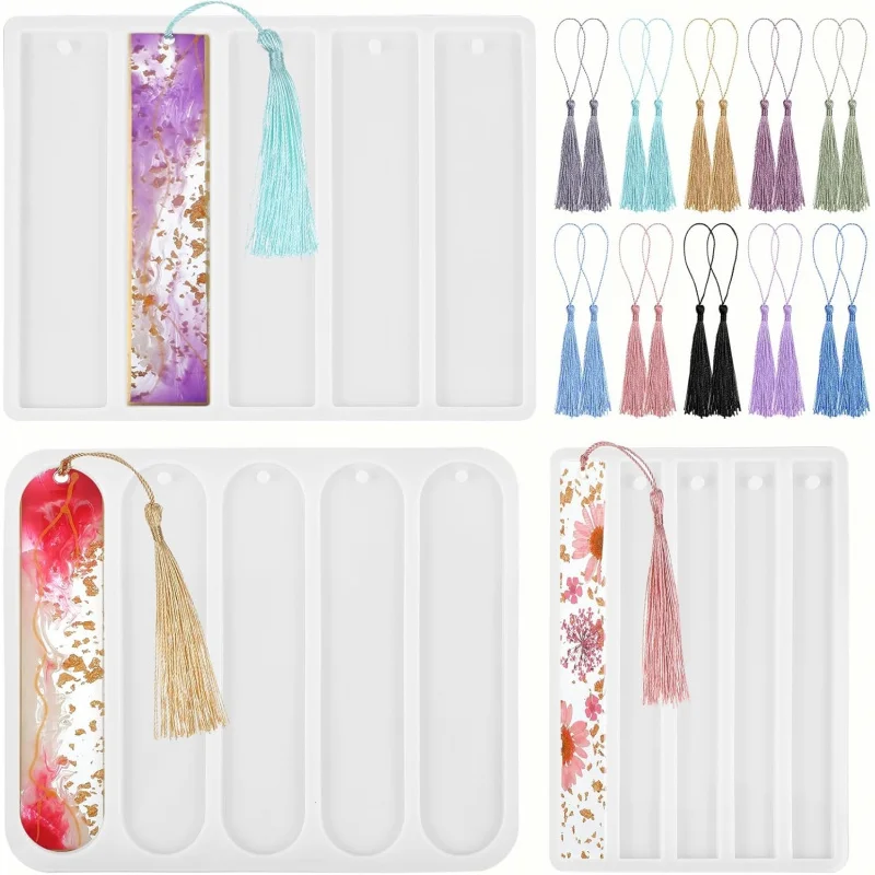 

Three-piece silicone bookmark mold set，Rectangular bookmark mold，Include 40 A tassel，Resin Bookmark Mold，Applicable DIY Bookmark