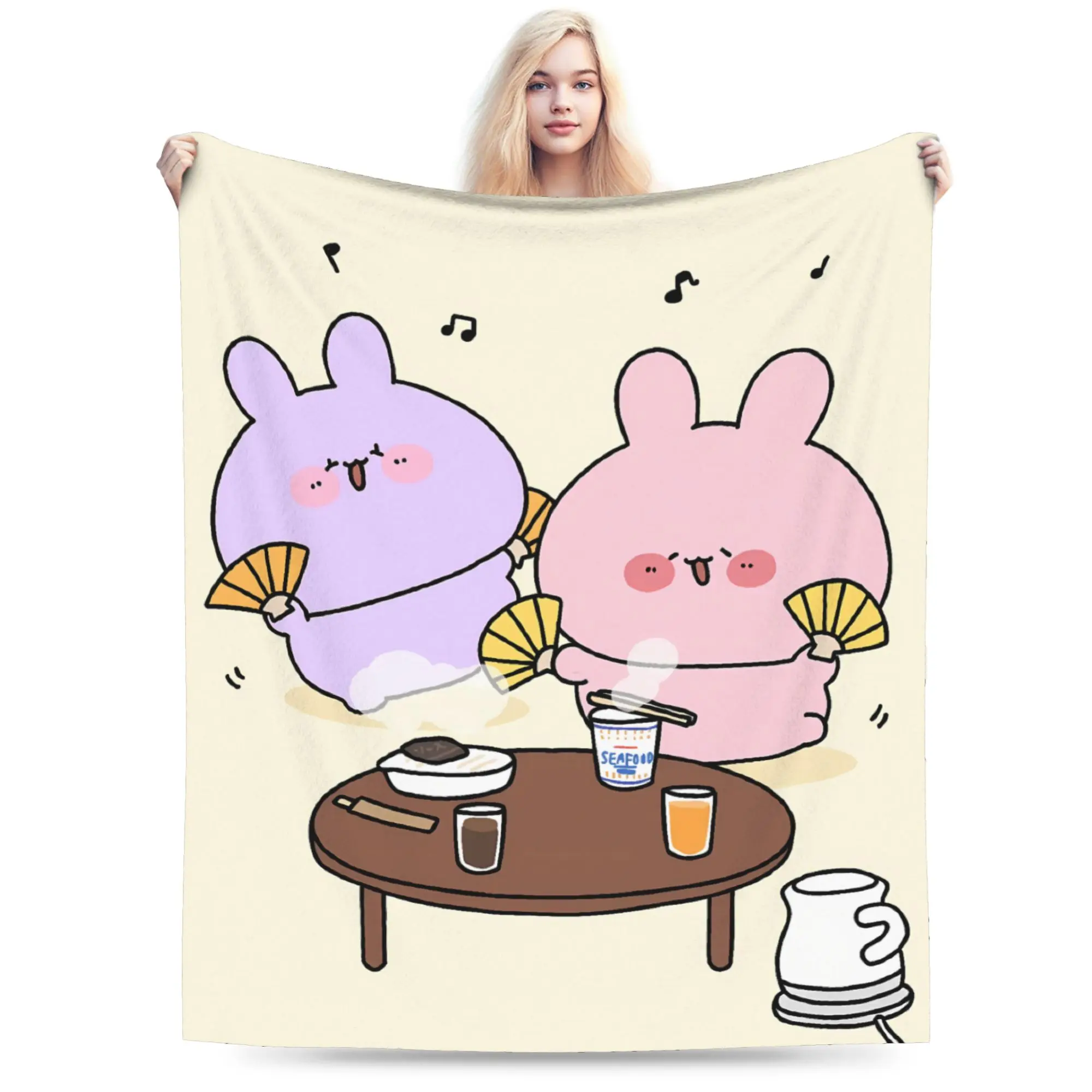 Warm Soft Blanket Kids Adult Camping A-Asamimichaan Asleep Cute Asamimi Throw Blanket Bedspread For Living Room Sofa Bed Cover