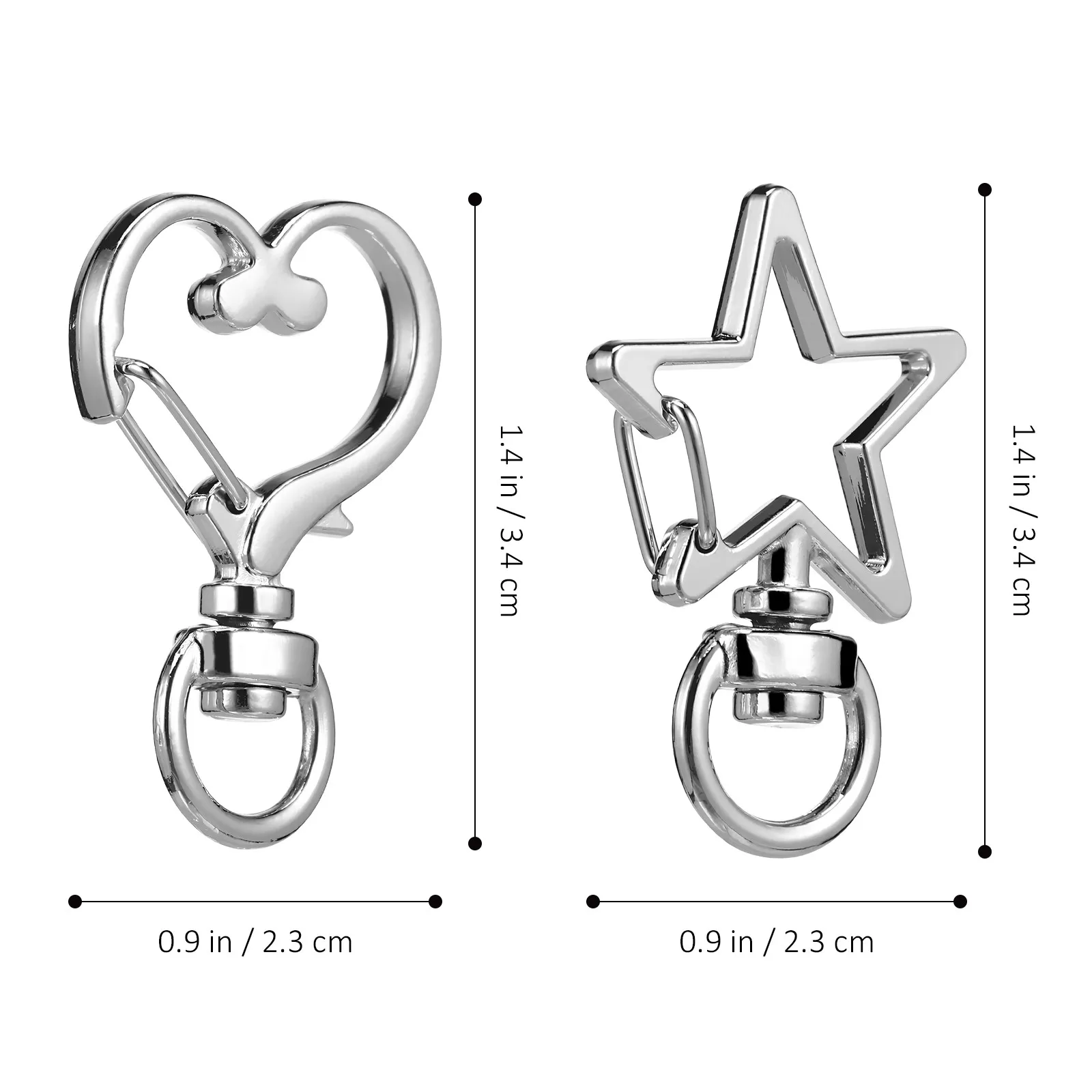 20Pcs Creative Heart Star Keychain Clip Lobster Clasp Metal Spring Loaded Key Ring for DIY Jewelry Clasps Handbag Hardware
