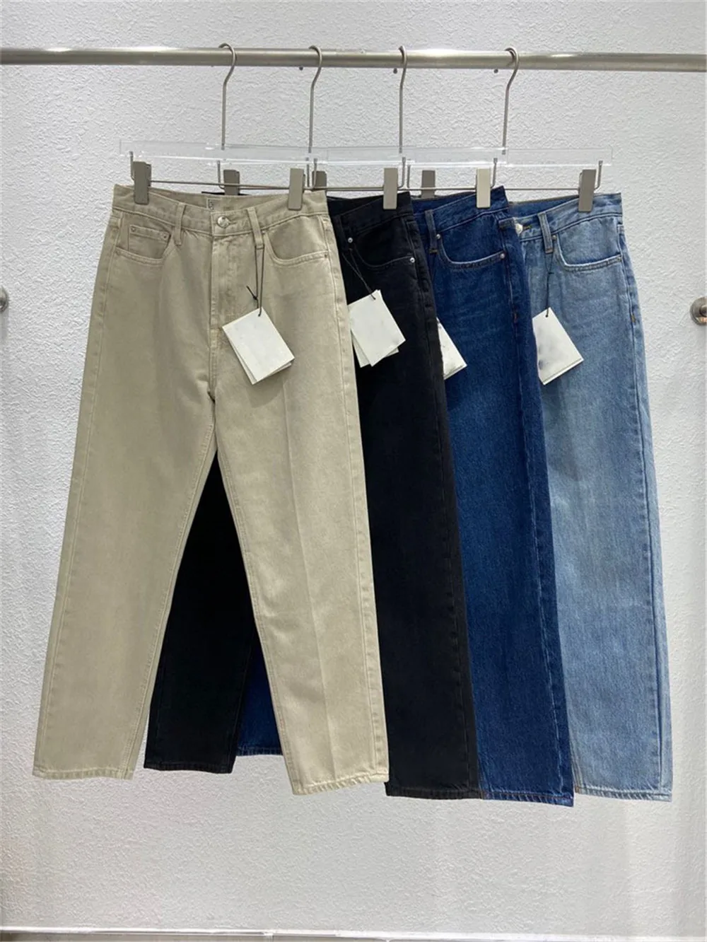 High Waist Tapered Jeans for Women, Denim Trousers, Calf Nine, High Quality, New, 2024