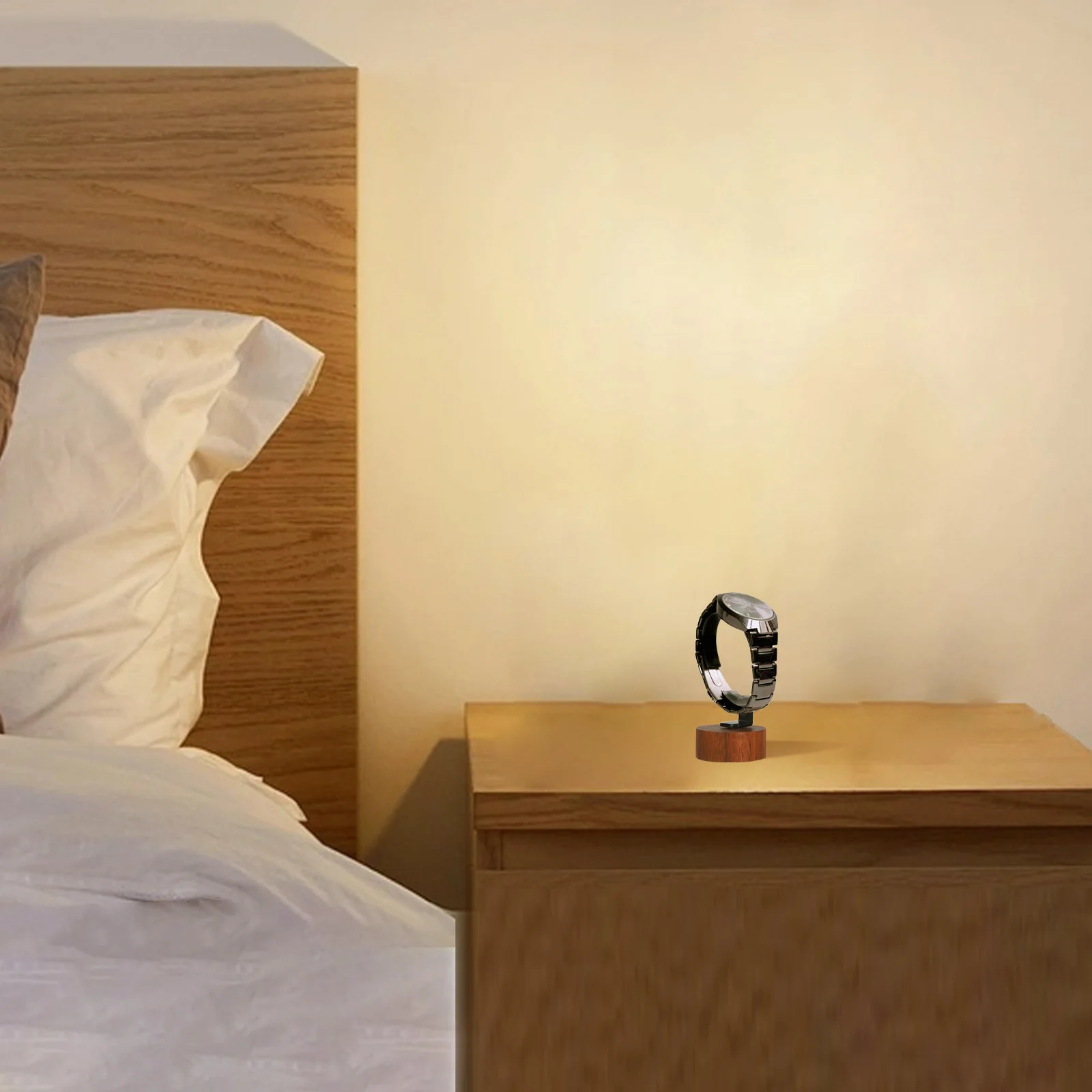 

1pcs Walnut Wooden Watch Holder Display Stand C Ring Design Black Wood Base For Watch Bracelet Jewelry Storage Decor