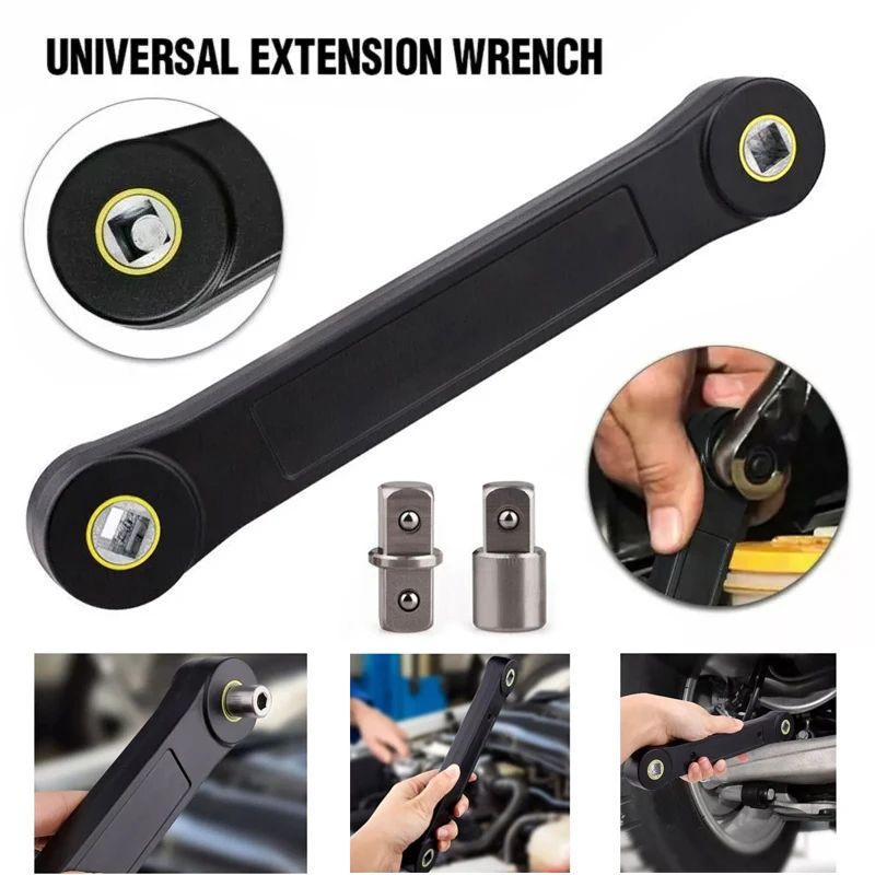 Universal Extension Wrench Set Adjustable Spanner with 3/8\'\' & 1/4\'\' Adapter Automotive Repair Hand Tools Ratchet Wrench Durable