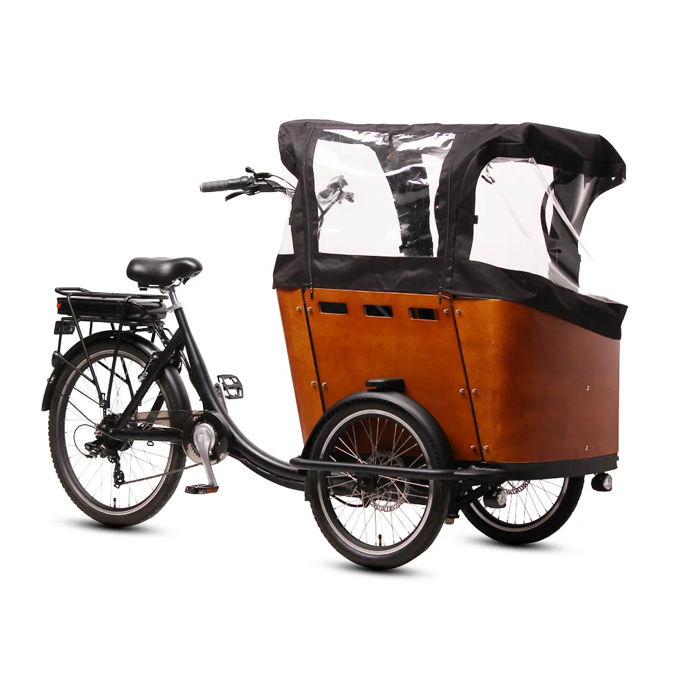 7-Speed 36V 13AH Lithium Battery Powered Bakfiets 3-Wheel Cargo Bike for Home Use Electric Cargo Tricycle