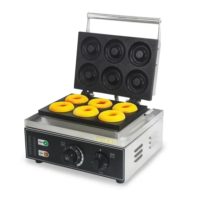 Easy Operate Electric Donut 6-Hole Double-Sided Heating Nonstick Stainless Steel Mini Doughnut Machine Home Bakery