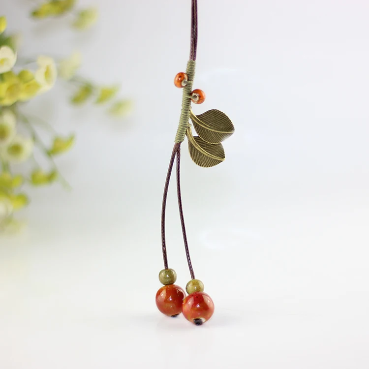 Vintage Ceramic Necklace Pendant Female China national wind sweater chain long pendant pendant accessories #2X106