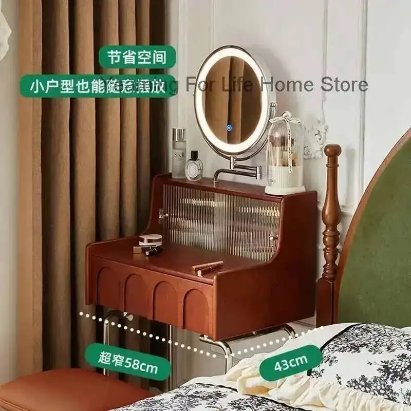 

Wood Small Vanity Vintage Nordic Solid Table Bedroom Makeup Mirror Dressing Table Organizer Mesa De Maquillaje Trendy Furniture