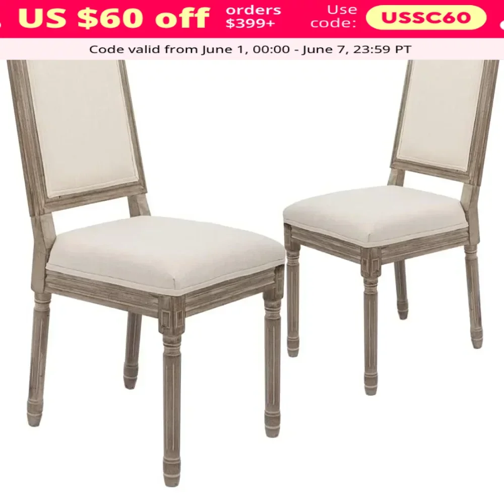 Dining Room Décor Chairs, Modern Distressed Bedroom Chairs, Elegant Kitchen Chairs, 2-piece Set, Beige Fabric Back