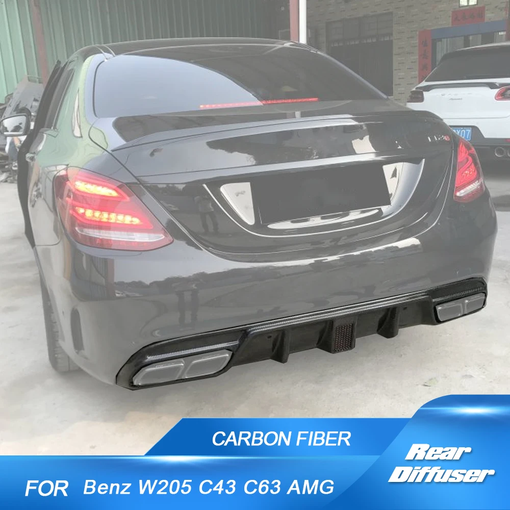 Carbon Fiber Rear Bumper Exhaust Diffuser Lip Spoiler for Mercedes-Benz C Class W205 Sport C43 AMG Sedan 2015 - 2020 WLED