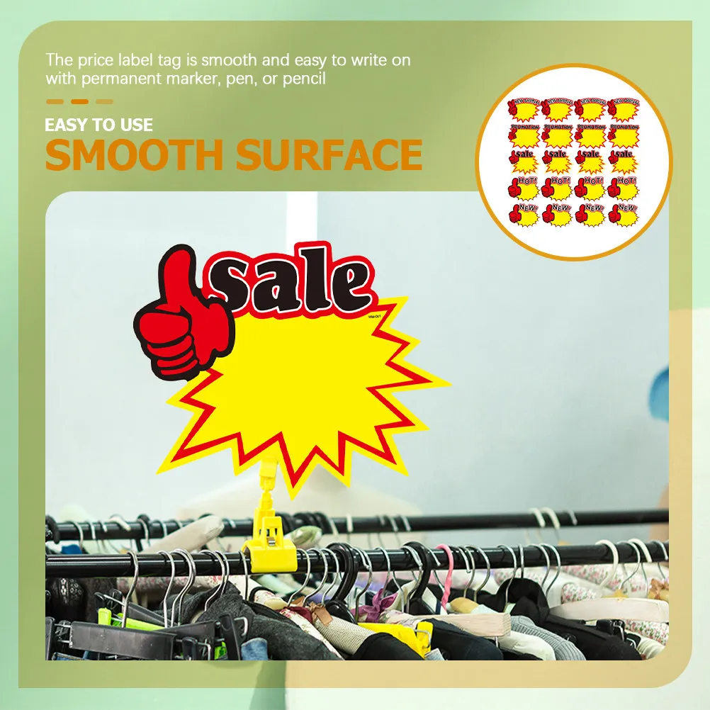 250Pcs Price Tags Burst Shape Sale Signs Smooth Writable Retail Store Display Labels Yard Garage Sale Supplies