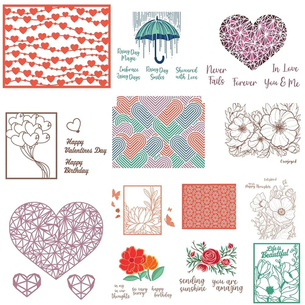 Fundo Geométrico Floral Corte Matre e Selos, Stencil para Scrapbooking, Papel Artesanal Álbum de Cartão, Punch Art Cutter