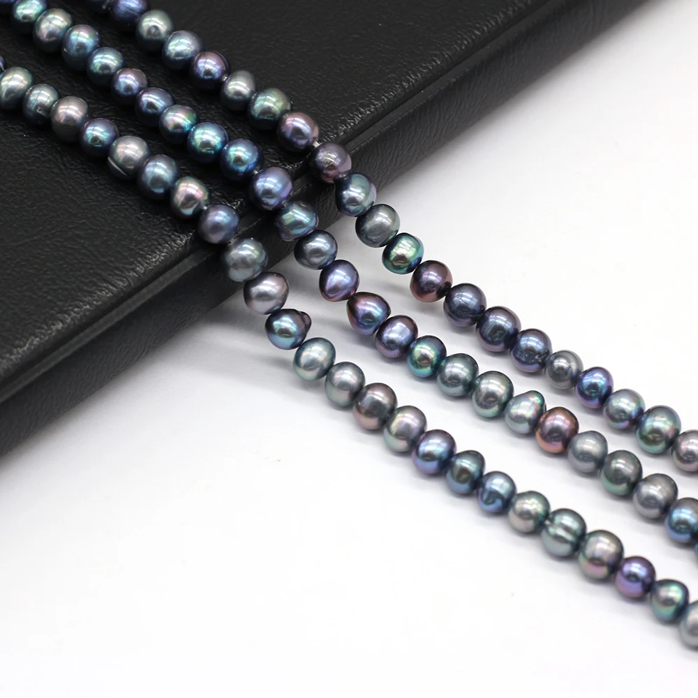 Natural Freshwater Black Nearly Round Pearl Loose Beads For Women DIY Charm Bracelet Necklace Earring Jewelry Making Accessories