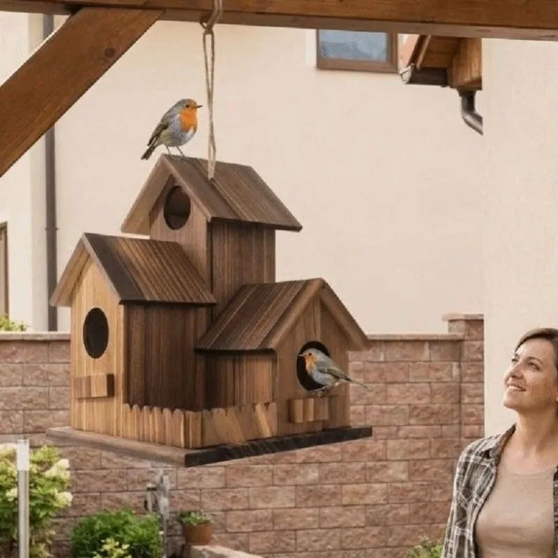 3 Chambers Wooden Bird House Incubation Box Thickened