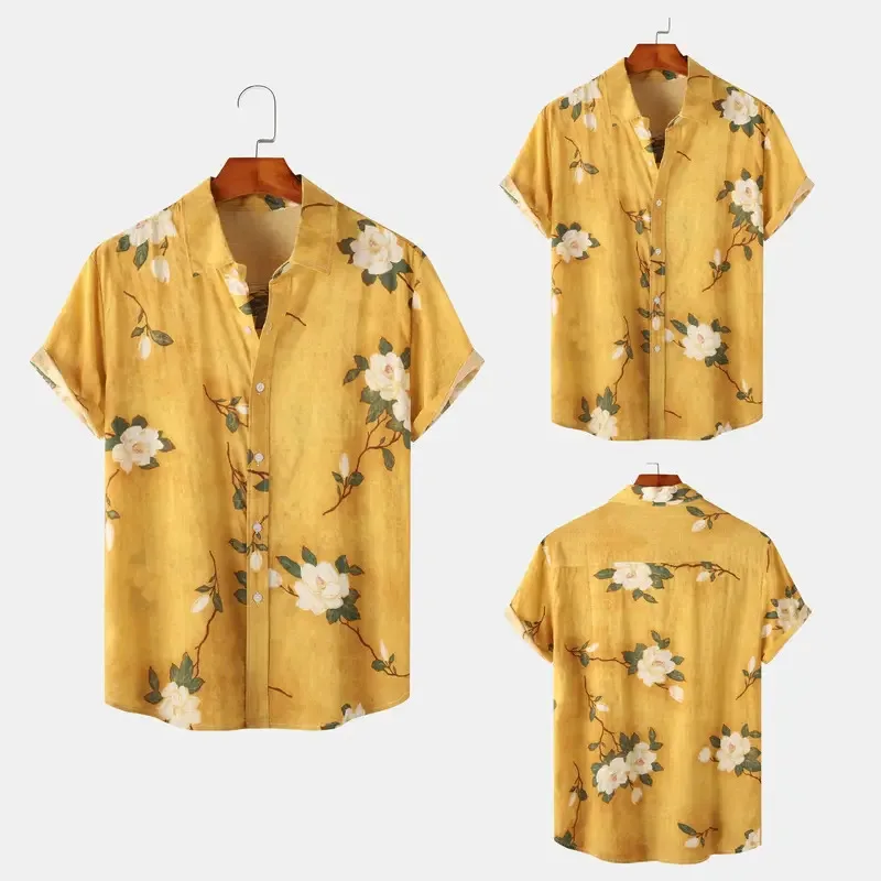 

Summer Floral 3D print short sleeve shirt men's loose Hawaiian style shirt casual button down beach holiday single breasted top