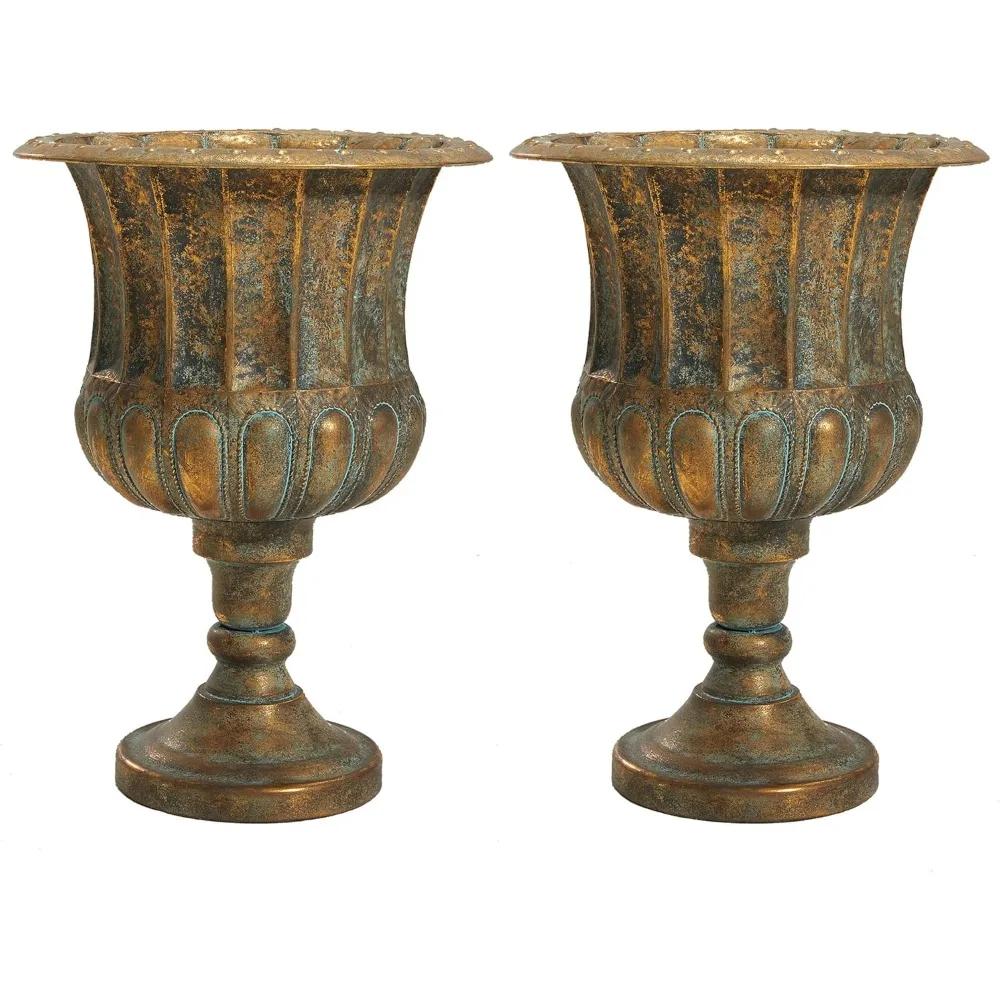 

Garden 24.5" H. Metal Urn Planters 2-Pack - Bronze Classic Antique Iron Plant Pots - Large Decorative Rustic Flower Pots f