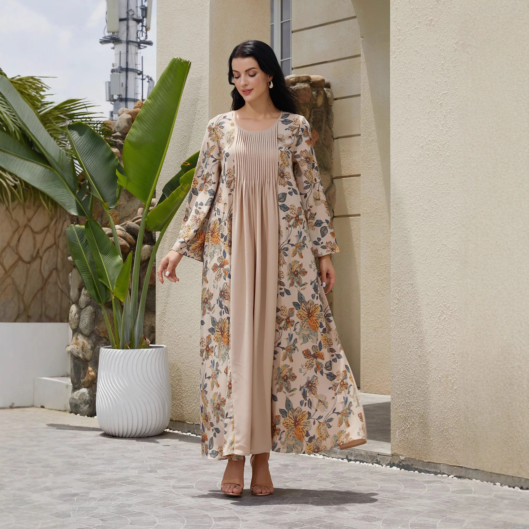 Newest Elegant Summer Maxi Dress Wholesale Muslim Abaya Robes for Women Dubai Fashion Printed Dresses